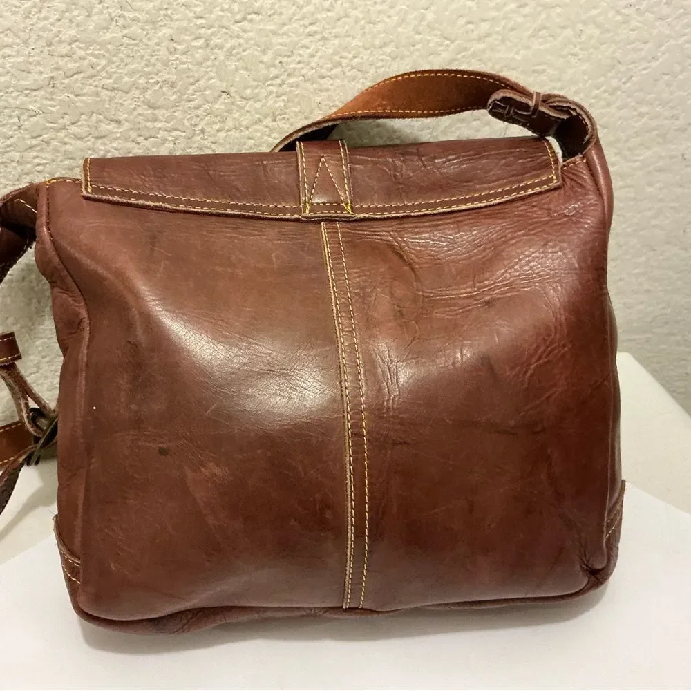 Frye Rich Brown Leather Messenger Bag vintage